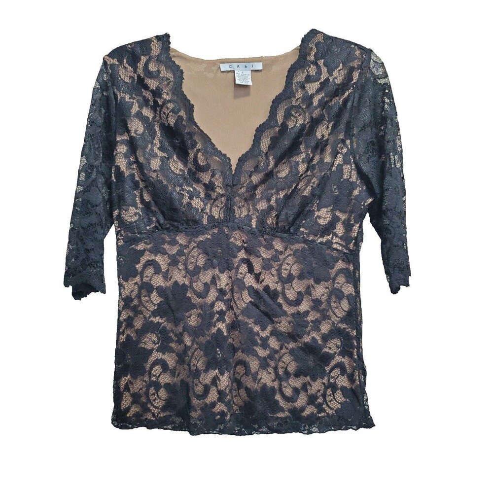 CAbi Black Lace Lined Empire Waist Dark Romantic Whimsigoth Blouse Size Large